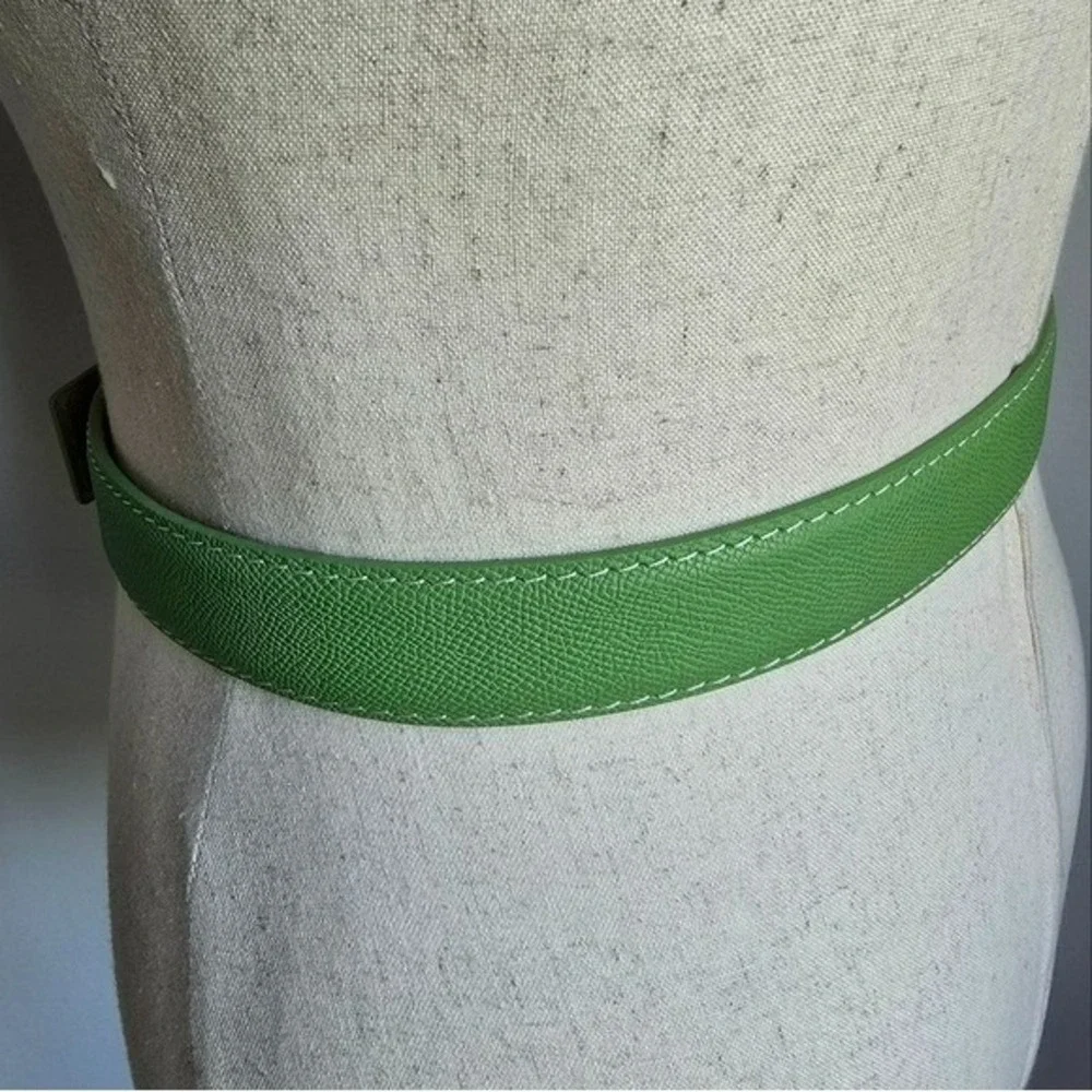 LEN L.E.N. Lifestyle Epsom Leather Apple Green Pebbled Women Belt SZ 8 10 Preppy